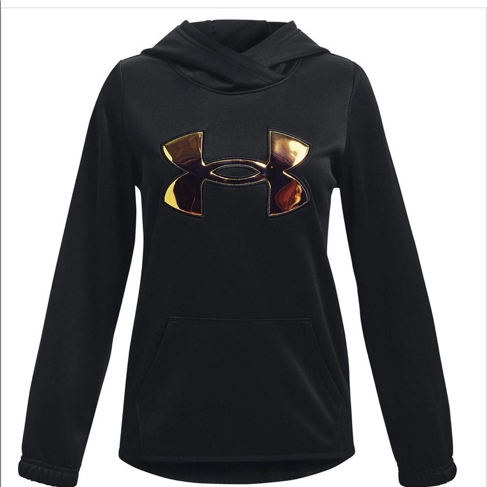 NWT- Under Armour Girls Armour Fleece Iridescent Big Logo Hoodie Loose YXL